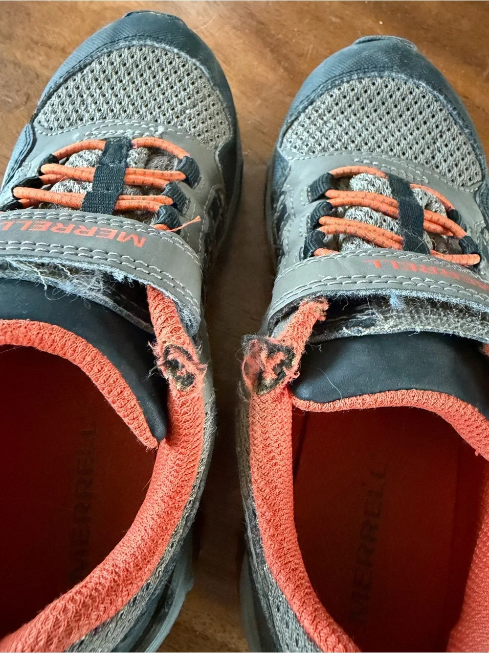 Merrell Kids Gray and Orange Hook-and-Loop Trail Sneakers